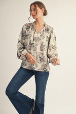 Champagne with Gold Glitter Accent Floral Peasant Blouse