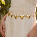 Gold Hammered Heart Link Chain Belt