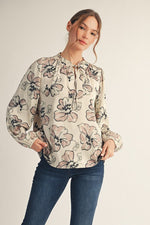 Champagne with Gold Glitter Accent Floral Peasant Blouse