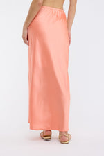 Victoria Satin Midi Skirt with Side Slit- Melon