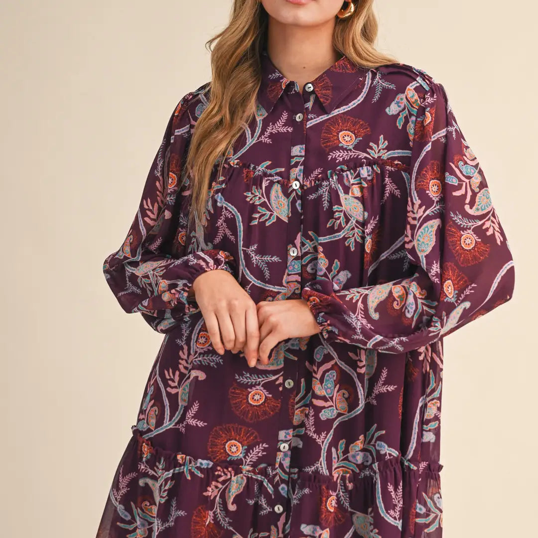 Plum Paisley Mini Dress