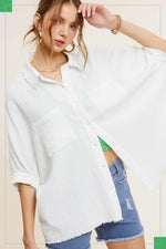 Soft Washed Crinkle Gauze Button Down Top