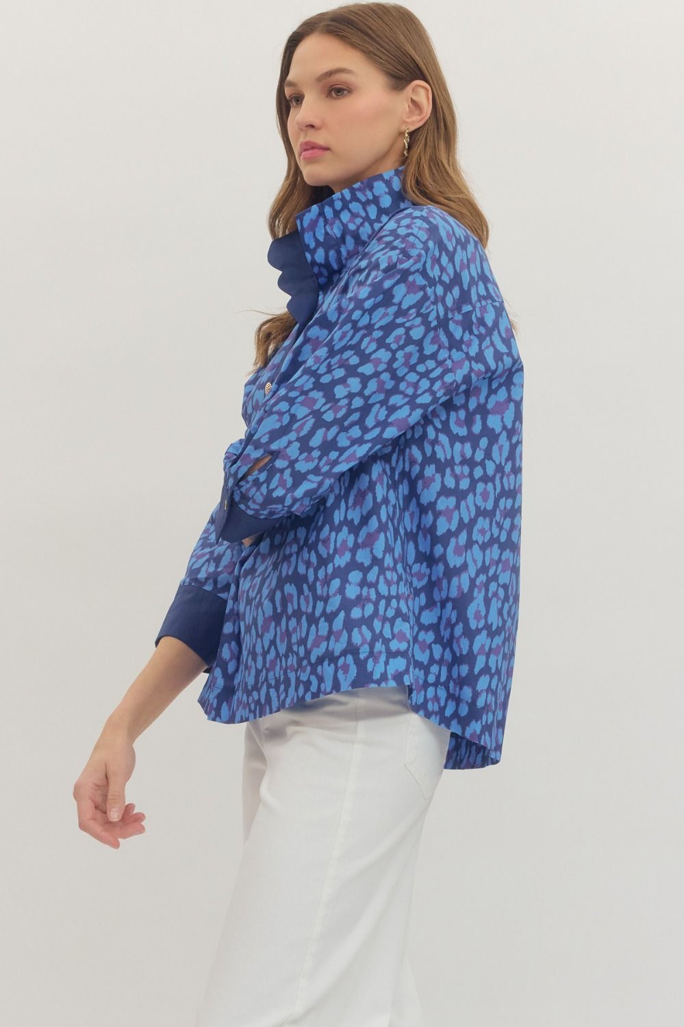 Lexi Leopard Gold Button Top- Blue Mix
