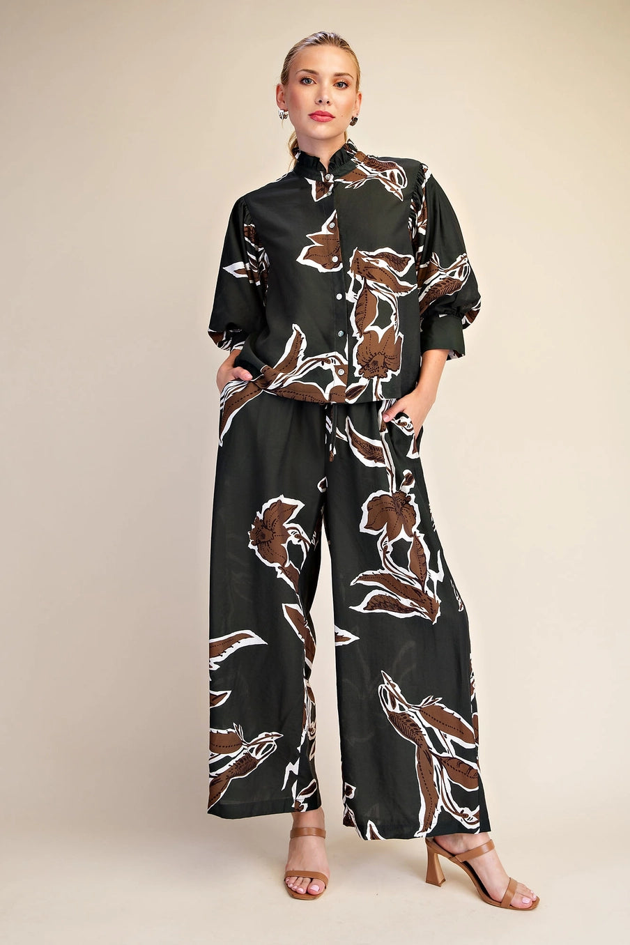 Eloise Elastic Drawstring Wide Pants- Hunter Green