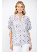 Strawberry Motif Print Tuck Detail Split Neckline Top by Fate