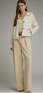 Jana Suede Button Tab Shoulder Detail Jacket- Cream