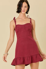 Maroon Denim Mini with Shoulder Ties