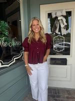 Burgundy Pleated Detail Top