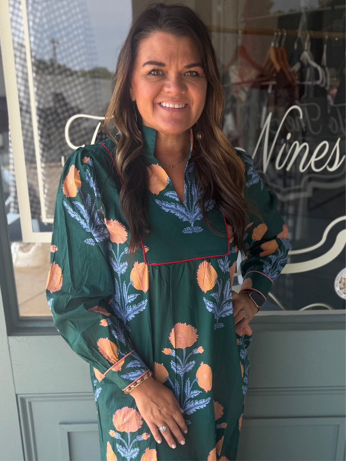 Farah Hunter Green Floral Midi Dress