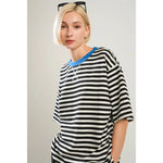 Oversized Stripe T-shirt with Blue Trim Neck