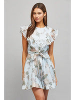 Wavy Lace Trimmed Ruffle Chest Detail Floral Dress by Fate