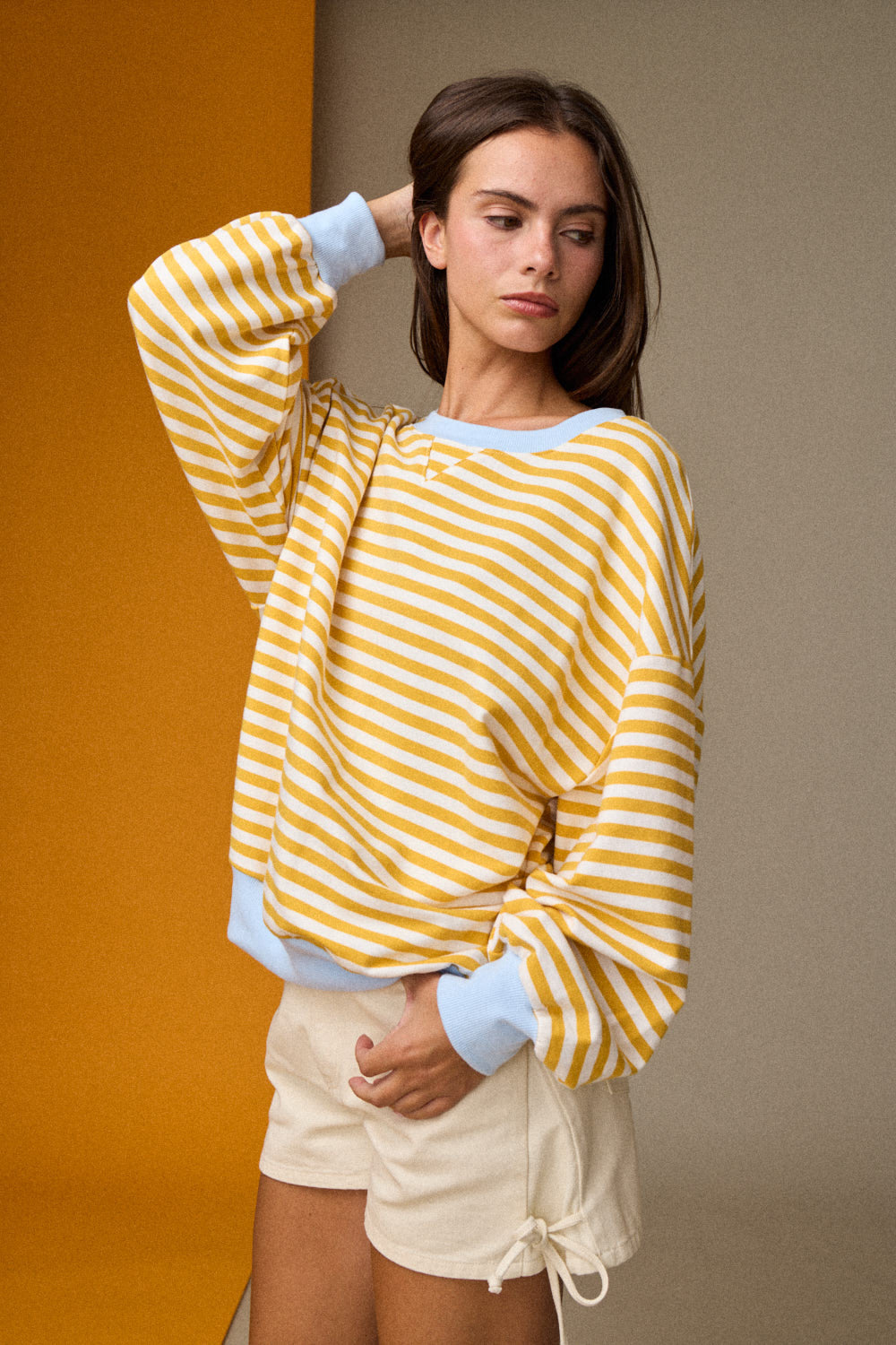 Callie Relaxed Stripe Top with Contrast Trim -Yellow/Blue
