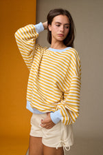 Callie Relaxed Stripe Top with Contrast Trim -Yellow/Blue