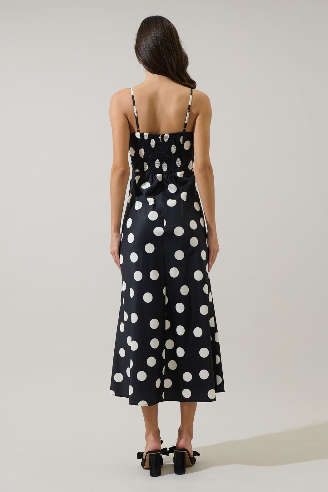 Derba Polka Dot Pleated Satin Midi Dress ( XS-XL)