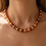 Barrel Bead and Ball Bead Collar Necklace- Tortoise
