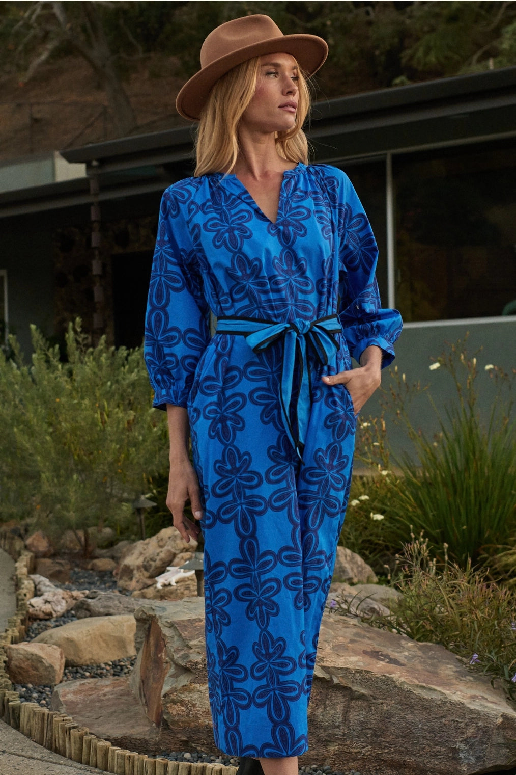 Romery Abstract Terie V-Neck Midi Dress