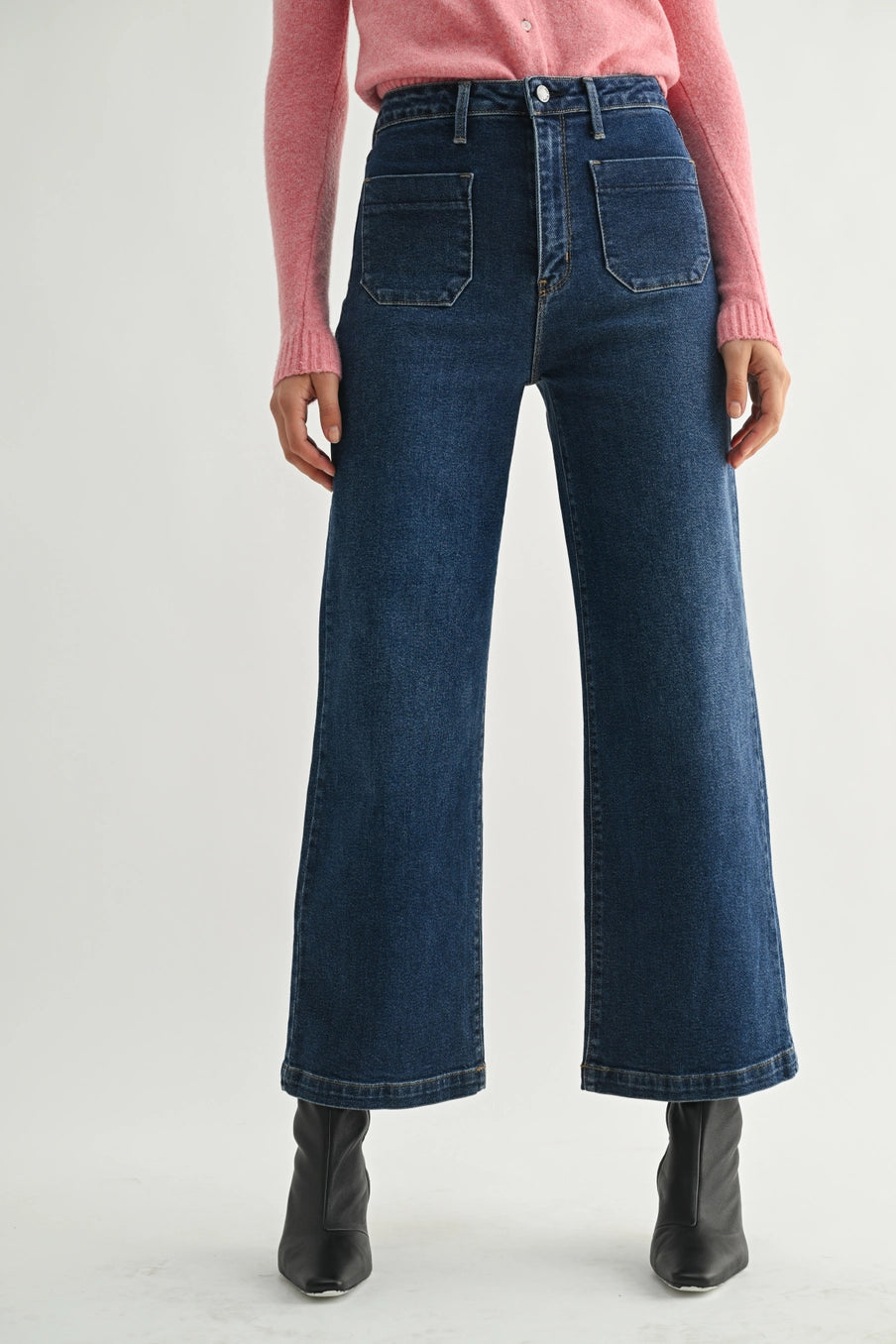 Dark Wash Patch Pocket Wide Leg Denim by Just Black Denim