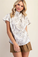 Mandarin Collar Short Sleeve Top