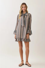Eva Striped Bow Tie Ruffle Mini Dress