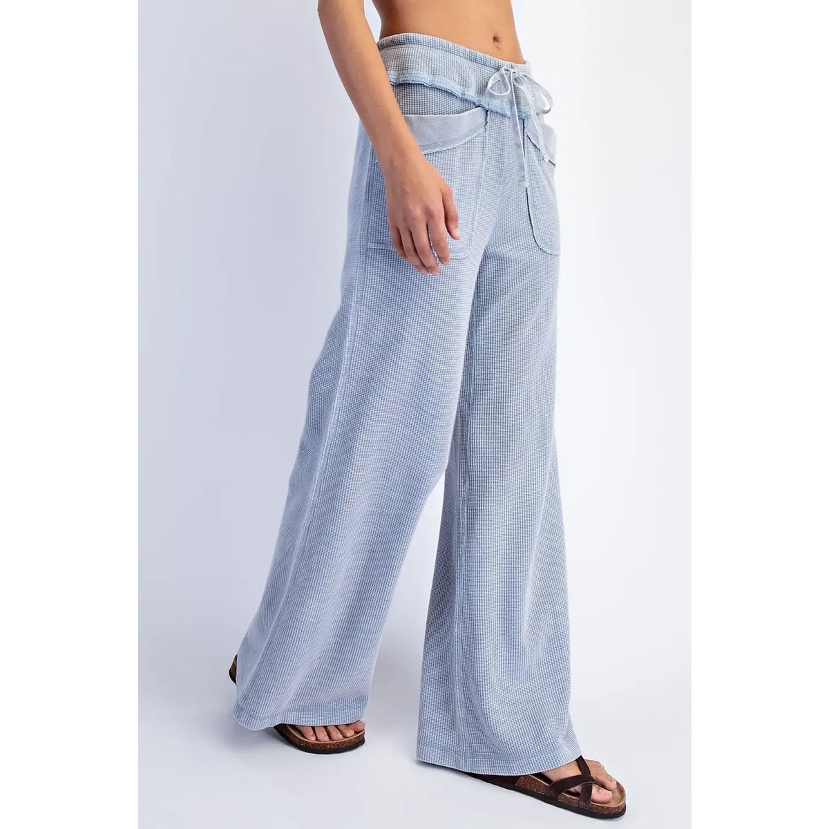 Rae Mode Mineral Washed Honeycomb Oversized Tee & Wide Leg Pants- SET -Powder Blue