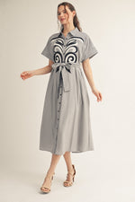 APPILQUE DETAIL BUTTON DOWN PINSTRIPE MIDI DRESS