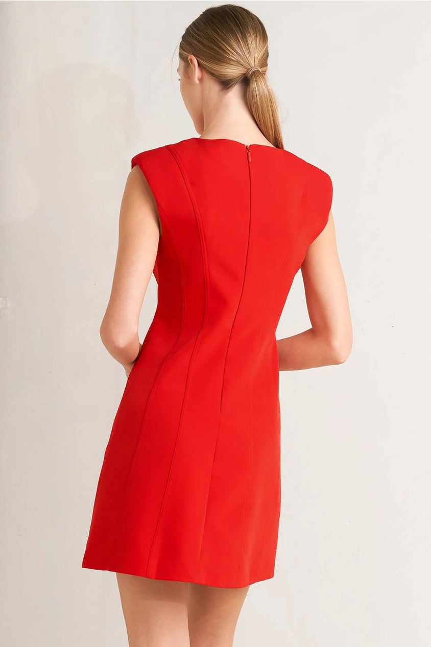 Classic Red Cap Sleeve Shift Dress with Pockets