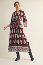 Vivian Damask Print Midi with Waist Tie