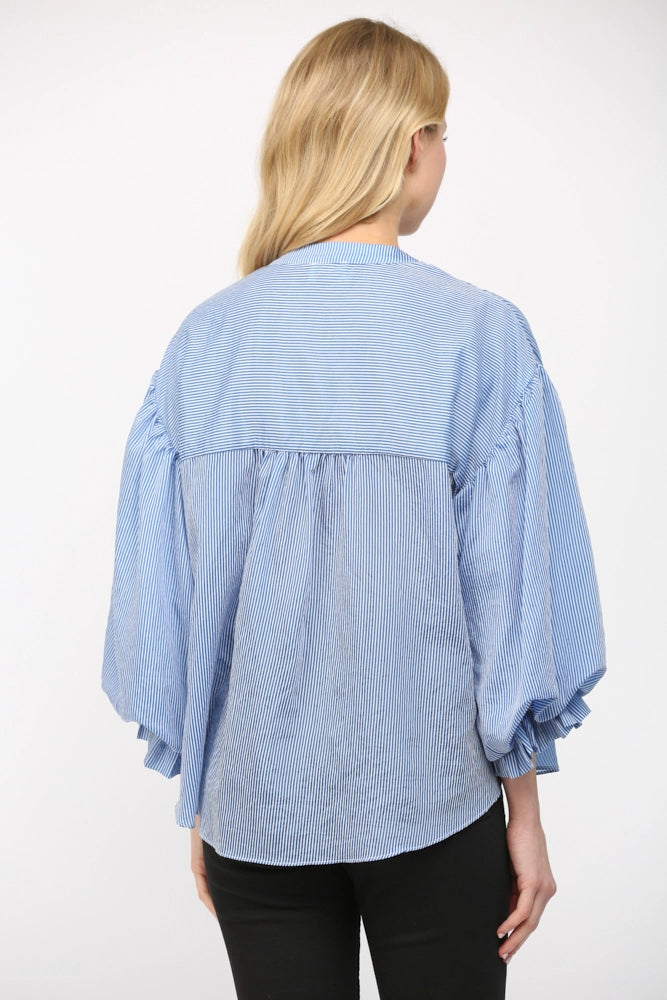 Macy Pinstripe Voluminous Sleeve Button Down by FATE