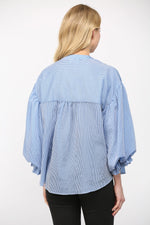 Macy Pinstripe Voluminous Sleeve Button Down by FATE