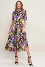 Mabel Button Down Floral Midi with Self Tie Waist