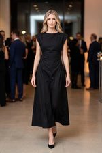 Diana Ruched Waist Midi Dress- Black