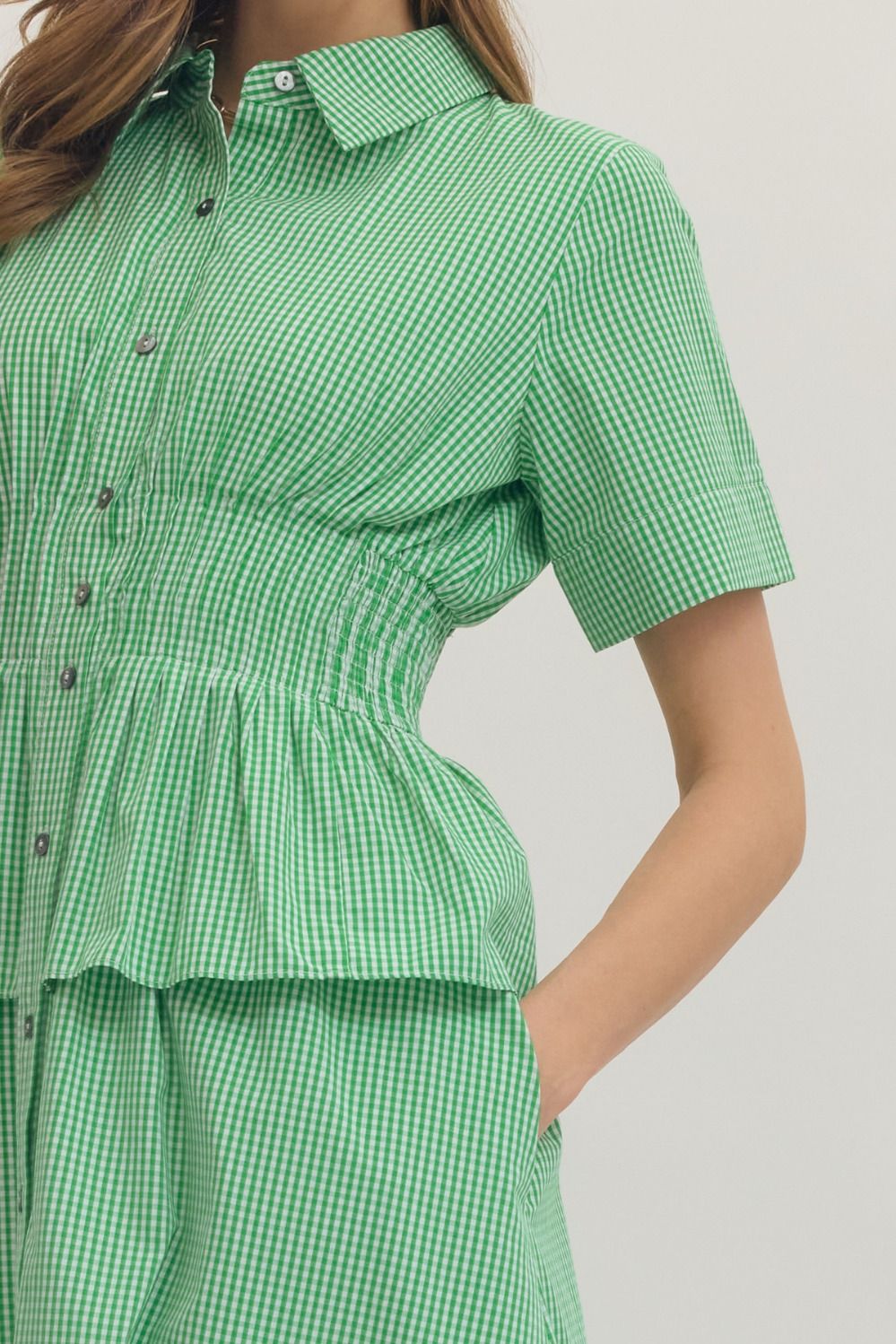 Allison Green Gingham Peplum Waist Midi