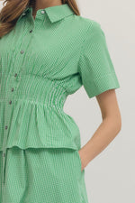 Allison Green Gingham Peplum Waist Midi