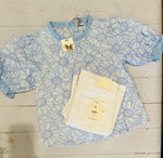 DELICATE BLUE AND WHITE RUFFLE COLLAR AND SLEEVE TOP