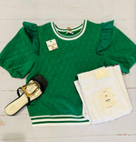 BOLD GREEN QUILTED TOP WITH WHITE TRIM DETAIL