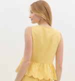 Lemon Peplum Top with Scallop Edge