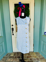 JACQUARD SCALLOP MINI DRESS WITH GOLD BUTTON DETAIL