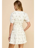 FLORAL RUCHED WAIST DETAIL MINI DRESS