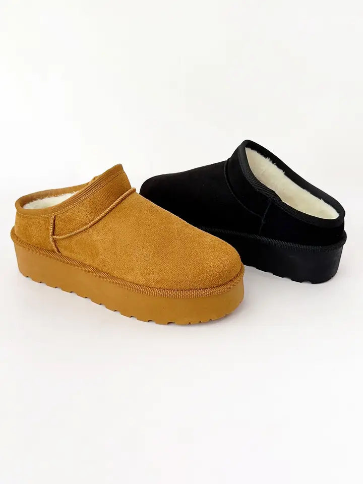 Solid Mini Ankle Fur-Lined Platform Sherpa Slipper