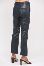 Navy Faux Leather Pants by FATE