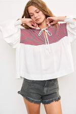 Zara Front Tie Striped Shirt *MAROON OR NAVY