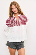 Zara Front Tie Striped Shirt *MAROON OR NAVY