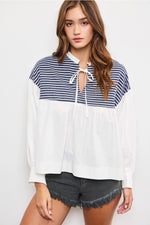 Zara Front Tie Striped Shirt *MAROON OR NAVY