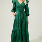 Brighton Smocked Poplin Maxi Dress- Hunter Green *XS-L