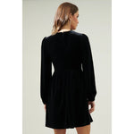 Glow Bow Puff Sleeve Velvet Mini Dress-*XS-XL