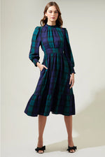 Hudson Plaid Caitlyn Smock Sleeve Midi Dress
