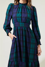Hudson Plaid Caitlyn Smock Sleeve Midi Dress