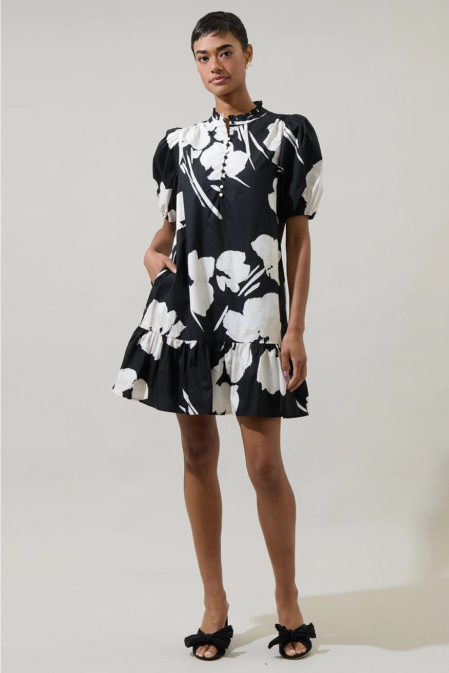 Shadow Floral Minley Shift Mini Dress- *XS-XL