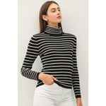 Classic Cut Striped Turtle Neck Sweater Top