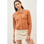 Caramel Cropped Sweater Button Up Jacket
